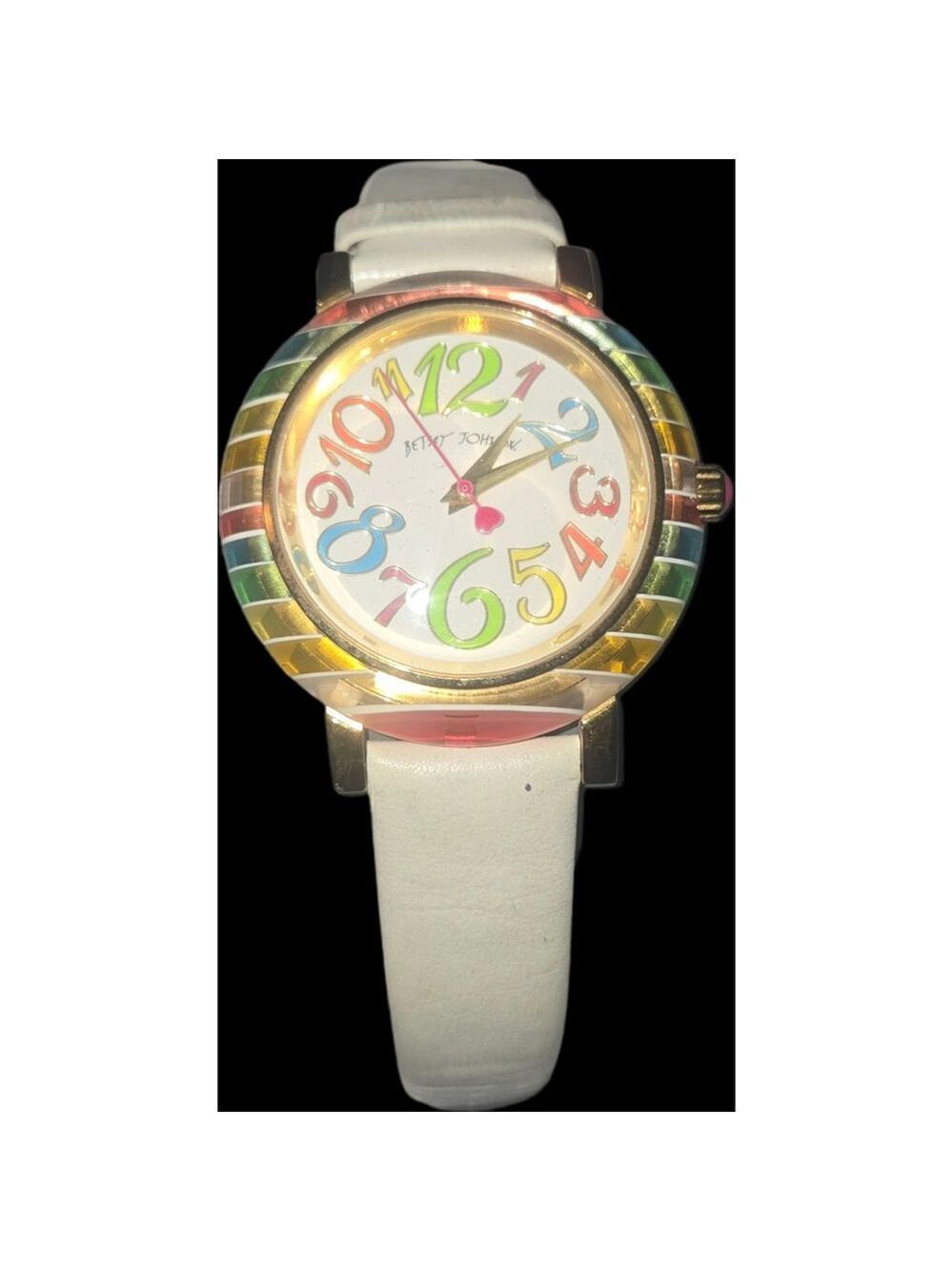 Betsey Johnson- XOX Betsey Rainbow Bezel Watch BJ00118-03 w/ White Leather Strap